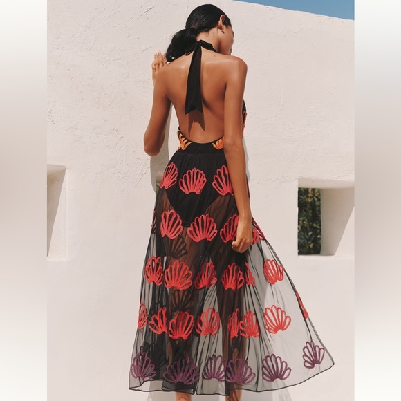 NWT Anthropologie Black Coverup with Red and Orange Shells - Picture 3 of 3